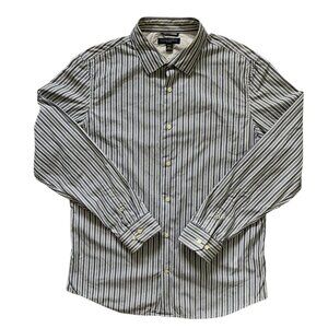 Banana Republic Button Down Slim Fit Shirt Mens Long Sleeve Blue Gray Striped L